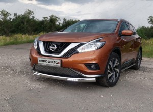 Обвес для NISSAN Murano 2016- Защита передняя нижняя (овальная с ДХО) 75х42 мм