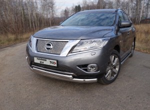 Обвес для NISSAN Pathfinder 2014- Защита передняя нижняя (овальная двойная) 75/75 мм