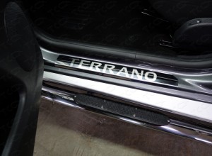 Обвес для NISSAN Terrano 2014- Накладки порогов (лист зеркало надпись TERRANO) (комплект 2 шт)
