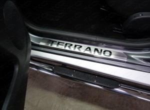 Обвес для NISSAN Terrano 2014- Накладки порогов (лист шлифованный надпись TERRANO) (комплект 2 шт)