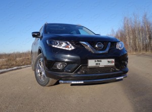 Обвес для NISSAN X-Trail (T32) 2015-2018 Защита передняя нижняя короткая (с ходовыми огнями) 60,3 мм