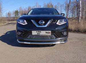 Обвес для NISSAN X-Trail (T32) 2015-2018 Защита передняя нижняя длинная (с ходовыми огнями) 60,3 мм