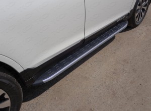 Обвес для SUBARU Outback 2015-2021 Пороги алюминиевые с пластиковой накладкой (карбон серые) 1820 мм