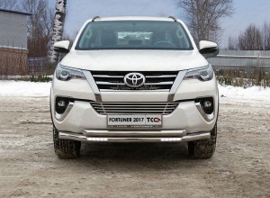 Обвес для TOYOTA Fortuner 2017- Защита передняя нижняя (двойная с ДХО) 76,1/60,3 мм