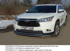 Обвес для TOYOTA Highlander 2014-2016 Защита передняя нижняя (двойная) 60,3/42,4 мм