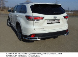 Обвес для TOYOTA Highlander 2014-2016 Защита задняя (уголки двойные) 60,3/42,4 мм