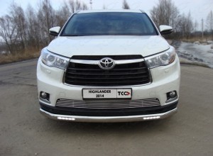 Обвес для TOYOTA Highlander 2014-2016 Защита передняя нижняя (овальная (с ходовыми огнями)) 75х42 мм