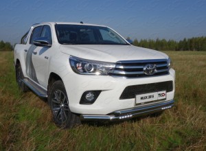 Обвес для TOYOTA Hilux 2015- Защита передняя нижняя (двойная с ДХО) 76,1/60,3 мм