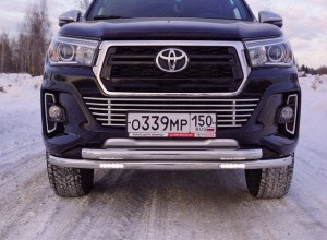 Обвес для TOYOTA Hilux Exclusive 2018- Защита передняя нижняя (двойная с ДХО) 60,3/60,3 мм