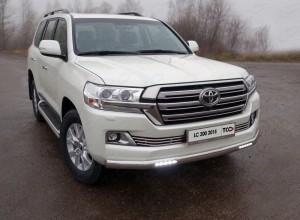 Обвес для TOYOTA Land Cruiser 200 2015- (кроме EXECUTIVE) Защита передняя нижняя (овальная длинная с ДХО) 75х42 мм