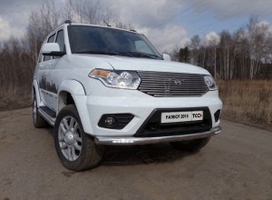 Обвес для UAZ Patriot 2014- Защита передняя нижняя (с ходовыми огнями) 76,1 мм