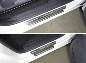 Обвес для VOLKSWAGEN Amarok 2016- Накладки на пороги (лист шлифованный надпись Volkswagen)