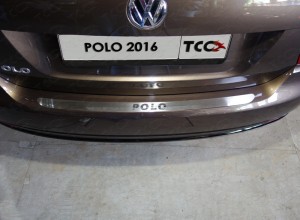 Обвес для VOLKSWAGEN Polo 2016-2020 Накладка на задний бампер (лист шлифованный надпись Polo)