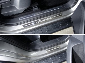 Обвес для VOLKSWAGEN Tiguan 2017-2021 Накладки на пороги внешние (лист шлифованный надпись Volkswagen) 4шт