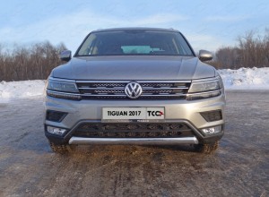 Обвес для VOLKSWAGEN Tiguan 2017-2021 Защита передняя нижняя (овальная короткая) 75х42 мм (Пакет Offroad)