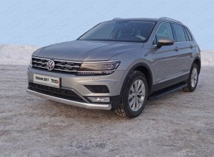 Обвес для VOLKSWAGEN Tiguan 2017-2021 Защита передняя нижняя (овальная длинная) 75х42 мм (Пакет Offroad)