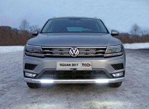 Обвес для VOLKSWAGEN Tiguan 2017-2021 Защита передняя нижняя (овальная длинная с ДХО) 75х42 мм (Пакет Offroad)