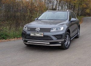 Обвес для VOLKSWAGEN Touareg R-Line 2014 Защита передняя нижняя (двойная) 60,3/60,3 мм