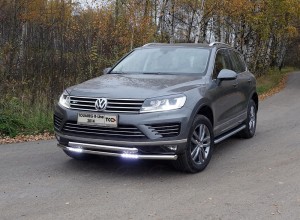 Обвес для VOLKSWAGEN Touareg R-Line 2014 Защита передняя нижняя (двойная с ДХО) 60,3/60,3 мм